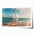 Rolled print of a sailboat on serene blue water, ideal for art wall dining room decor.