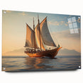 Side view of a sailboat on acrylic glass, featuring blue and white tones, ideal for bedroom or dining room decor.