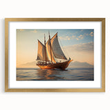 Textured art print of an abstract sailboat in muted blue and gray tones on a framed canvas, suitable for bedroom decor.