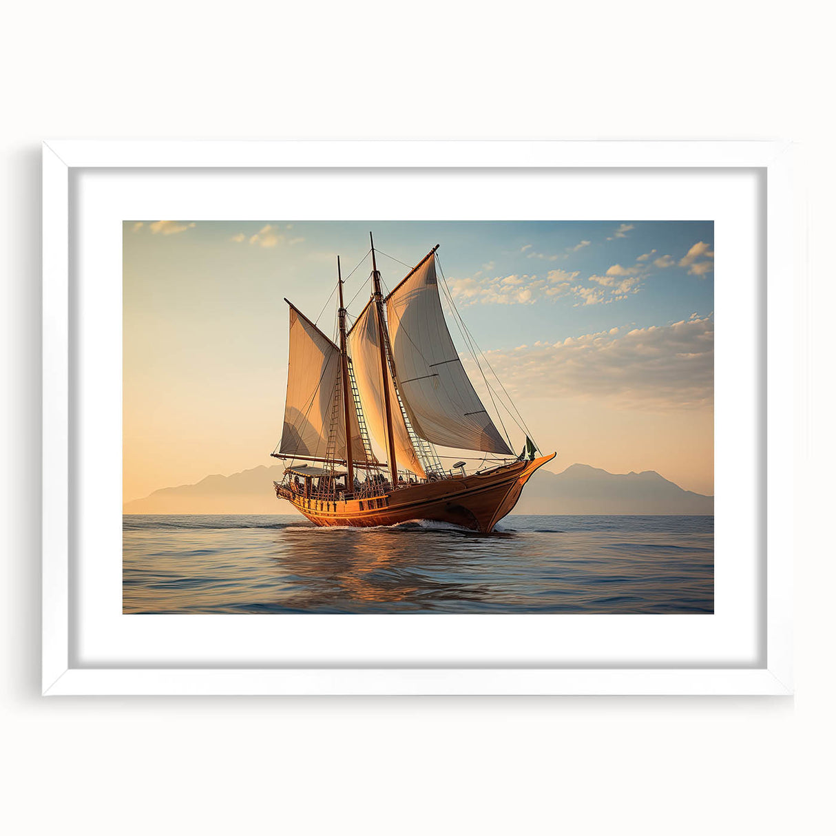 Extra large abstract art print of a sailboat, featuring textured blue and white hues on a framed canvas.