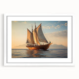 Extra large abstract art print of a sailboat, featuring textured blue and white hues on a framed canvas.