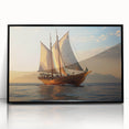Large abstract wall art of a sailboat in muted blue and gray tones on a framed acrylic.