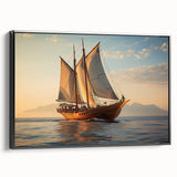 Black and white framed canvas of a vintage sailboat, ideal for bedroom wall art.