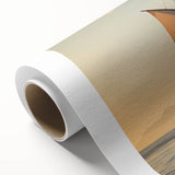 Art Deco style poster of a sailboat on rolled canvas, featuring pastel blue and cream tones, ideal for nursery wall art.