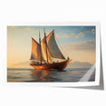 Rolled print featuring a sailboat on calm waters, rendered in muted blue tones, ideal for art wall dining room decor.
