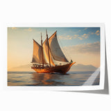Rolled print featuring a sailboat on calm waters, rendered in muted blue tones, ideal for art wall dining room decor.