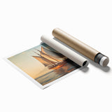 Extra large wall art featuring a sailboat on calm waters, rendered in muted blue and gray tones on rolled canvas.