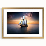 Textured art print of an abstract sailboat in muted blue and gray tones on a framed canvas, suitable for bedroom decor.