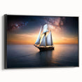 Black and white framed canvas of a vintage sailboat on the sea, suitable for bedroom wall decor.