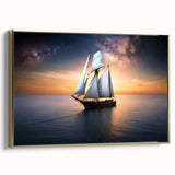 Framed canvas of a vintage sailboat in colorful art style, ideal for adding a nautical touch to any room.