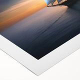 Art deco poster of a sailboat in muted blue and white tones on rolled canvas, suitable for dining room wall art.