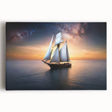 Black and white photo of a sailboat on stretched canvas, ideal for kitchen wall art.