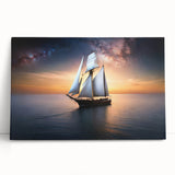 Black and white photo of a sailboat on stretched canvas, large art perfect for kitchen or bedroom decor.