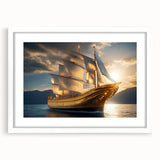 Extra large abstract art print of a textured sailboat, using muted gray and blue tones on a white framed canvas.