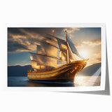 Rolled print of a sailboat on calm waters, using muted blue and gray tones, ideal for art wall dining room.