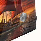 Large abstract sailboat print in muted blue and white on acrylic glass, mid-century modernist style.