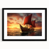 Extra large abstract art print of a colorful sailboat on textured canvas, framed in black, suitable for living room decor.