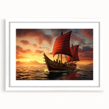 Extra large abstract art print of a sailboat, featuring textured strokes in blue and white, on a framed canvas.