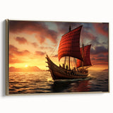 Framed canvas depicting a vintage-style sailboat on a colorful sea, ideal for enhancing a nautical-themed room decor.