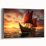 Vintage poster art of a colorful sailboat on black framed canvas, ideal for extra large living room wall art.