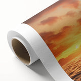 Art deco style poster of a sailboat on rolled canvas, featuring pastel blue and cream hues, ideal for nursery wall art.