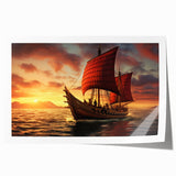 Sailboat on calm waters in pastel blue and gray tones, rolled print, suitable as art wall for dining room.