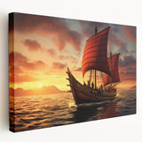 Side view of a sailboat on a stretched canvas, depicted in soft blue and white tones, ideal for kitchen wall art.