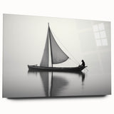 Acrylic print of a large abstract sailboat in shades of blue and white, ideal for bedroom or dining room art.