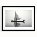 Abstract art print of a colorful sailboat on textured canvas, framed in black, ideal for living room decor.