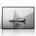 Large abstract wall art depicting a sailboat, using a black and white color palette, framed in acrylic.