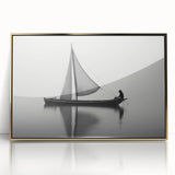 Mid-century modernist style sailboat depicted in neutral tones on a large acrylic print, suitable for nursery wall art.