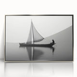 Art deco poster of a sailboat in silver and blue tones on acrylic, ideal for modern nursery wall decor.