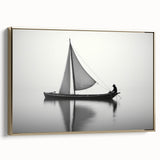 Framed canvas featuring a vintage sailboat on a colorful, abstract sea.