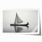 Extra large acrylic print of a sailboat on calm waters, with muted blue and gray tones, suitable for dining room decor.