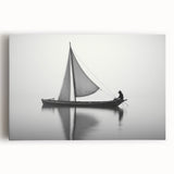 Black and white photo of a sailboat on a calm sea, printed on large stretched canvas, suitable for kitchen wall art.