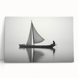 Black and white image of a sailboat on stretched canvas, ideal for kitchen wall art or bedroom decor.