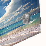 Large abstract sailboat print in pastel blue and white on acrylic glass, suited for mid-century modernist dining room art.