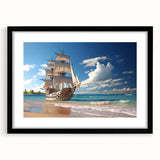 Abstract colorful art print of sailboats, in vibrant blue and red, on extra large canvas, ideal for living room decor.