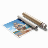 Sailboat on serene blue waters, extra large rolled print, ideal for classy bathroom wall art.