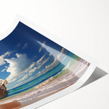 Extra large rolled print featuring a line art floral sailboat design in muted blues and whites.