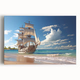 Black and white photograph of a sailboat on stretched canvas, ideal for kitchen wall art.