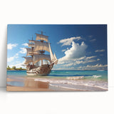 Black and white sailboat illustration on large stretched canvas, suitable as kitchen wall art or for bedroom ambiance.