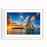 Extra large abstract art print of a sailboat, featuring textured blue and white hues on a framed canvas.