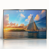 Art deco poster of a sailboat in silver and blue tones on acrylic, ideal for modern nursery wall decor.