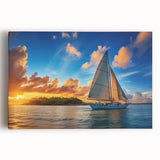 Black and white photo of a sailboat on stretched canvas, ideal for kitchen wall art.