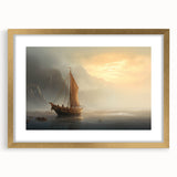 Textured art print of an abstract sailboat in muted blue and white tones on a framed canvas, suitable for bedroom decor.
