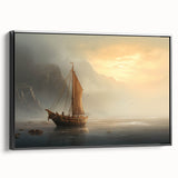 Black and white framed canvas featuring a vintage sailboat design, ideal for bedroom wall art.