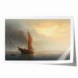 Extra large rolled print featuring a sailboat on calm waters, in muted blue and gray tones, ideal for dining room wall art.