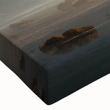 Large art of a black and white sailboat on a calm sea, printed on stretched canvas, suitable for bedroom wall decor.