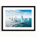 Extra large abstract art print of a colorful sailboat on a textured canvas, ideal for living room decor.